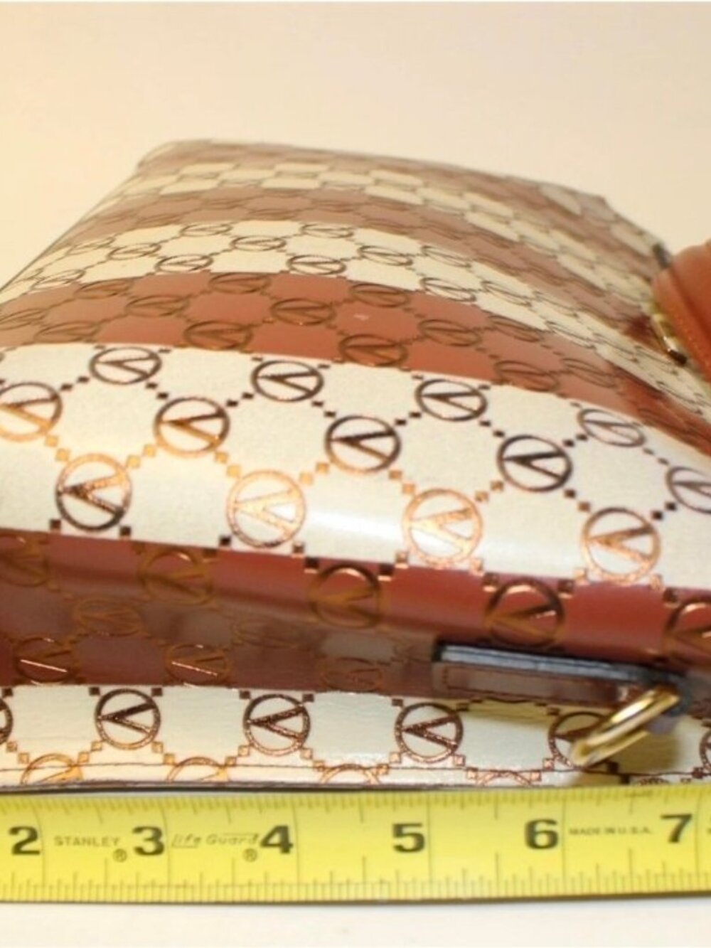 Mario Valentino Spa Italy Made Briget Monogram Striped Leather Hand Bag - Picture 4 of 14